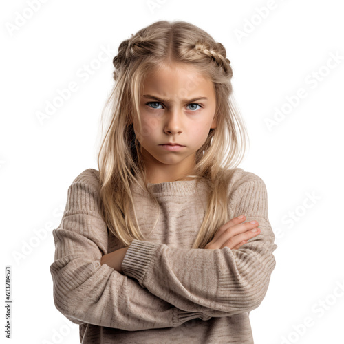 Upset Little Blond Girl with Crossed Arms - Transparent Background