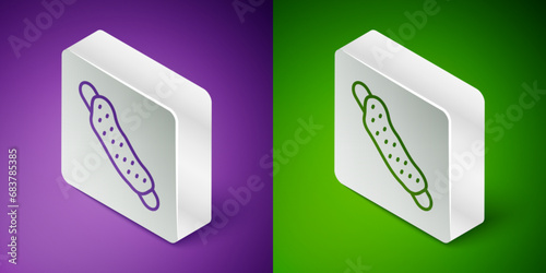 Isometric line Washcloth icon isolated on purple and green background. Bath house sauna washcloth sign. Item for pleasure and relaxing. Silver square button. Vector