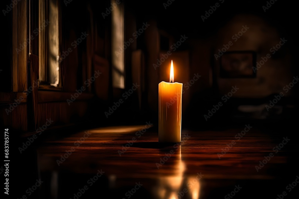 A solitary candle flickers in the dimly lit room. A solitary candle flickers in the dimly lit room.