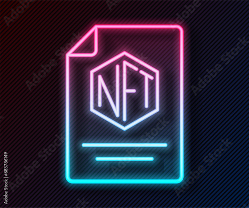 Glowing neon line NFT contract icon isolated on black background. Non fungible token. Digital crypto art concept. Vector