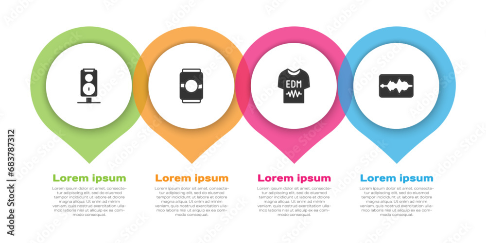 Set Stereo speaker, Beer can, T-shirt and Music wave equalizer. Business infographic template. Vector Set Stereo speaker, Beer can, T-shirt and Music wave equalizer. Business infographic template. Vector