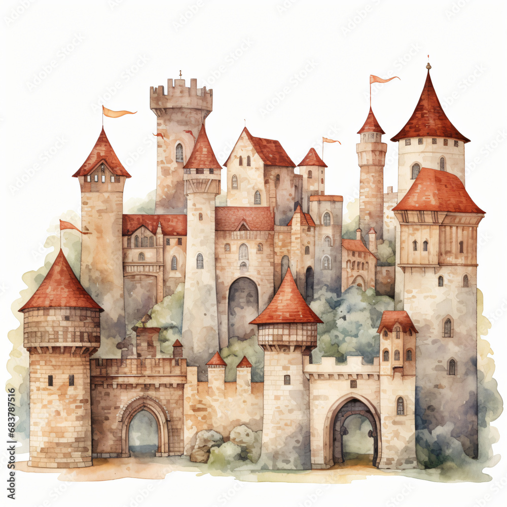 Medieval WaterColour Clipart isolated on white background