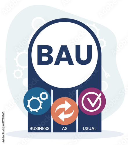 BAU - Business as Usual. business concept background. vector illustration concept with keywords and icons. lettering illustration with icons for web banner, flyer, landing page, presentation