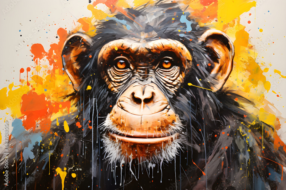 abstract painting of a chimpanzee head portrait, 