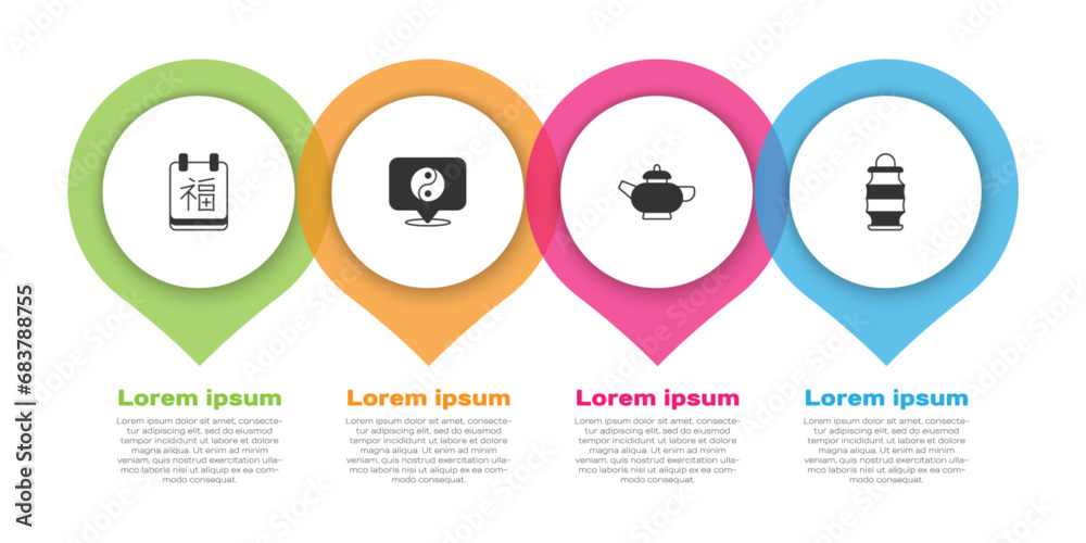 Set Chinese New Year, Yin Yang symbol, tea ceremony and paper lantern. Business infographic template. Vector Set Chinese New Year, Yin Yang symbol, tea ceremony and paper lantern. Business infographic template. Vector