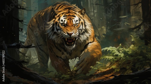 Graceful Movement of Siberian Tiger in Forest