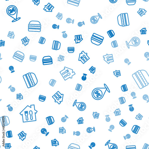 Set line Online ordering and delivery, Round the clock and Burger on seamless pattern. Vector