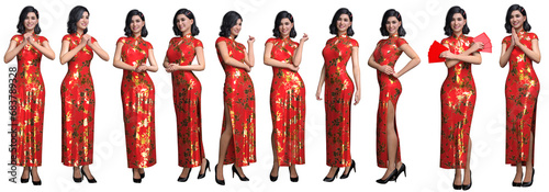 Obraz na plátně 3D Render : set of  portrait of young Asian woman in traditional cheongsam chine