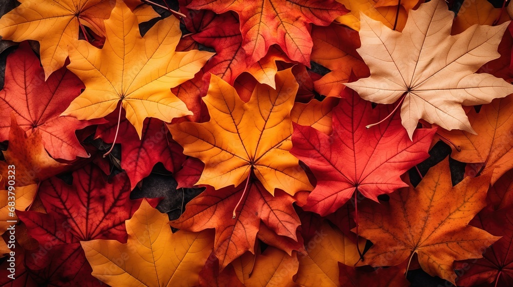 Vibrant maple leaves, displaying a spectrum of fall colors, isolated on a white background. Their autumnal hues evoke thoughts of Thanksgiving and the changing seasons