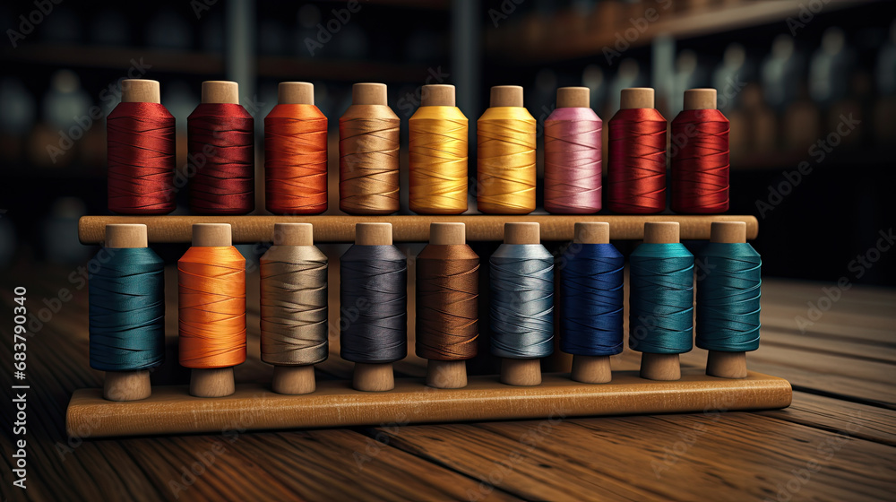 multiple reels of stitching thread in various colors. sewing threads in multiple colors multiple reels of stitching thread in various colors. sewing threads in multiple colors
