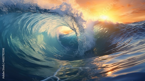 Big wave at sunset. Great sea wave. Light bronze and dark blue. © Sergio Lucci