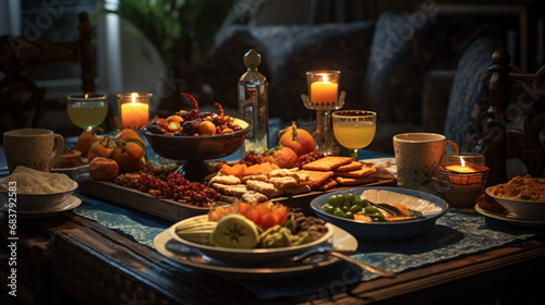 Table setting for Ramadan food iftar low seating