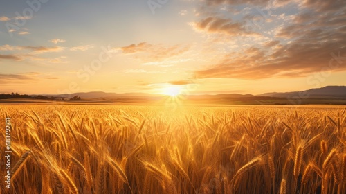 Panoramic view of a wheat field. Beautiful sunset. © Sergio Lucci