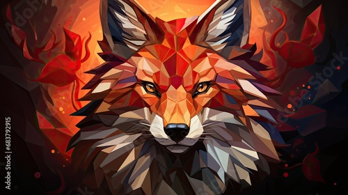 low poly red fox face logo for design company