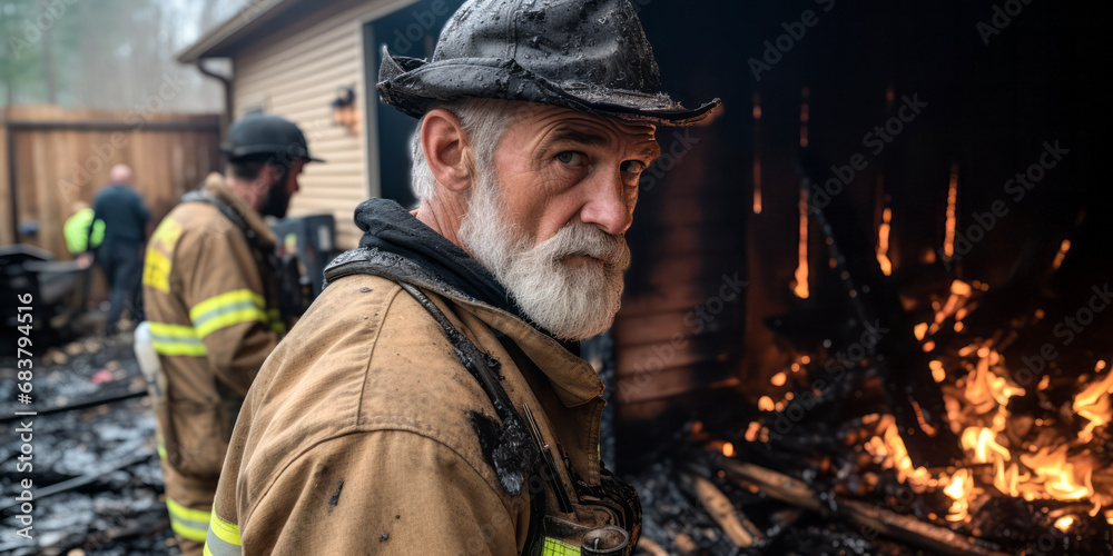 Naklejka premium Portrait of a Male Fire Investigator: Delving into the Forensics of Fires and Explosions.