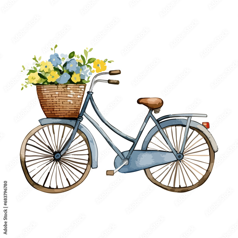 Bicycle decorated with watercolor flowers 