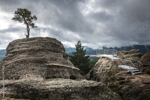 Karst landscape of Castroviejo in Soria province, Spain. Landscape with large rocks with strange shapes molded by nature.