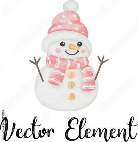 Vector Cute Snowman element in different color for chrismas in  watercolor