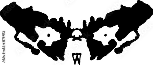 A vector illustration of a rorschach psychological inkblot in the shape a vampire-like creature. Psychology, nightmares, phobias, monsters, halloween, character design. 