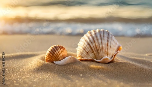 shell on the beach. Generative AI illustration © apisit