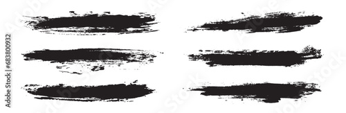 Black paint brush strokes isolated on white background. Paintbrush set template. Grunge texture effect. Graphic design elements grungy painted style concept for banner, flyer, cover, brochure, etc