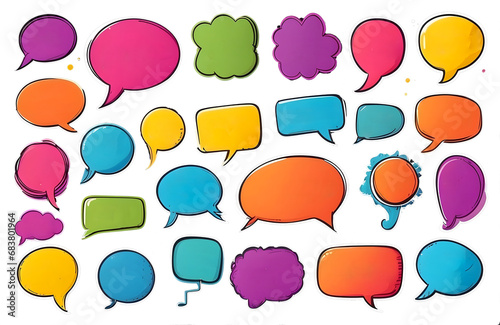 set of colorful speech bubbles with free space for text on transparent background