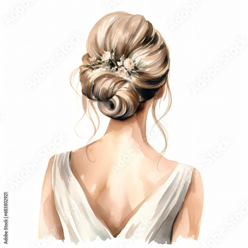 Watercolor Bridal back hair Clipart isolated on white background