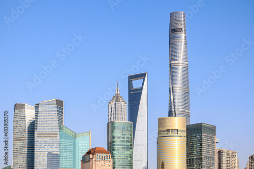 фотографія Stunning modern corporate buildings, skyscrapers and glass towers of Shanghai, a