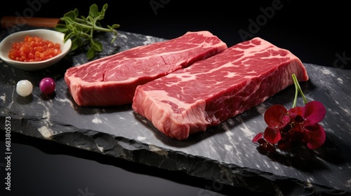 Raw Premium Prime Steak: Close-up of Uncooked High-Quality Beef Cut, Ready for Culinary Mastery and Gourmet Delight