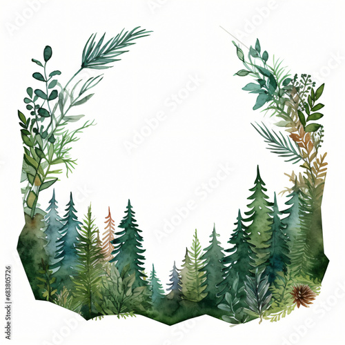Watercolor forest Clipart isolated on white background