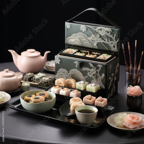 Variety of Asian sweet set, luxury tradition style photo