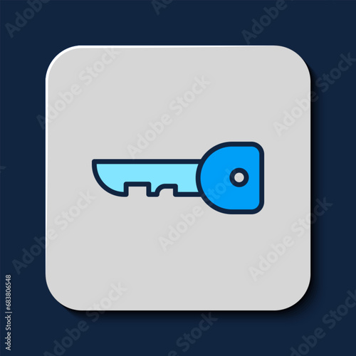 Filled outline Key icon isolated on blue background. Vector