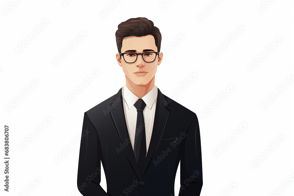 A cartoon character of businessman stands and carries a bag isolated on white background flat graphic illustration design. Generative AI.