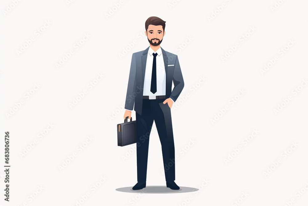 A cartoon character of businessman stands and carries a bag isolated on white background flat graphic illustration design. Generative AI. A cartoon character of businessman stands and carries a bag isolated on white background flat graphic illustration design. Generative AI.