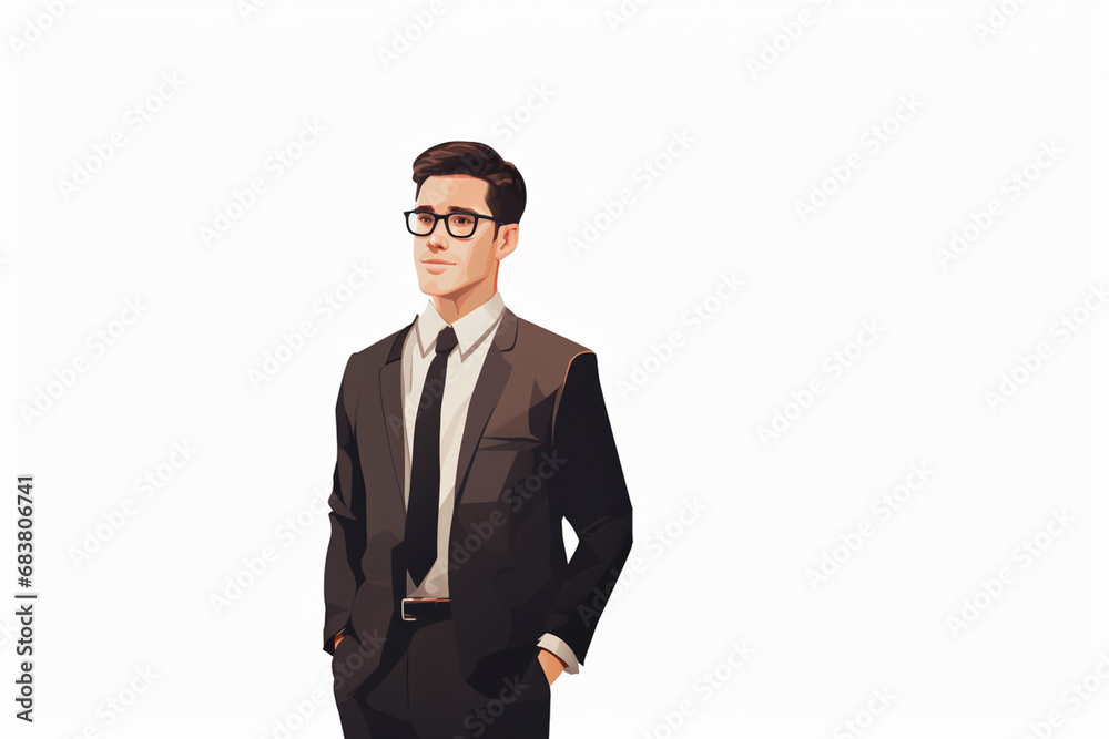 A cartoon character of businessman stands and carries a bag isolated on white background flat graphic illustration design. Generative AI. A cartoon character of businessman stands and carries a bag isolated on white background flat graphic illustration design. Generative AI.