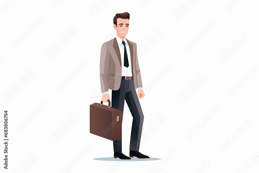 A cartoon character of businessman stands and carries a bag isolated on white background flat graphic illustration design. Generative AI. A cartoon character of businessman stands and carries a bag isolated on white background flat graphic illustration design. Generative AI.