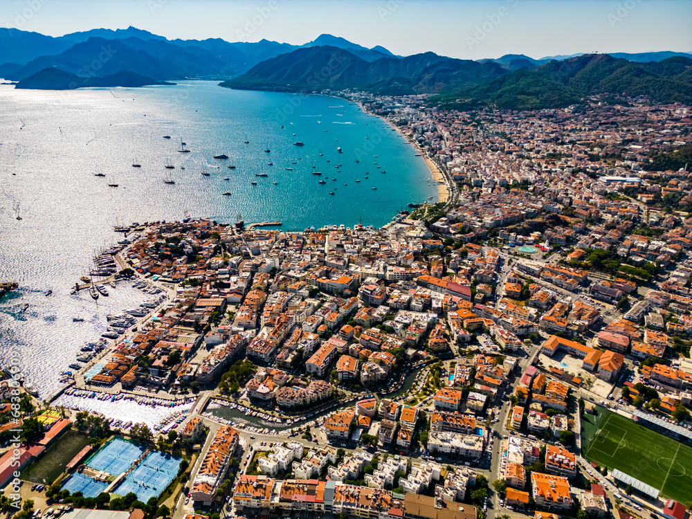 Fototapeta premium Aerial view of Marmaris in Mugla Province, Turkey
