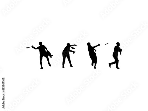 disc golf silhouette. set of disc golf player silhouette. disc golf silhouette isolated white background.