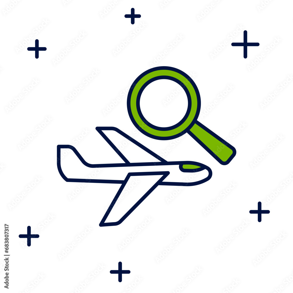 Filled outline Airplane search icon isolated on white background. Vector Filled outline Airplane search icon isolated on white background. Vector