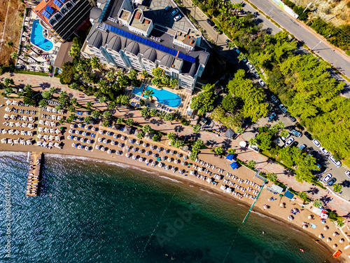 Aerial view of a mediterranean beach on Turkish riviera