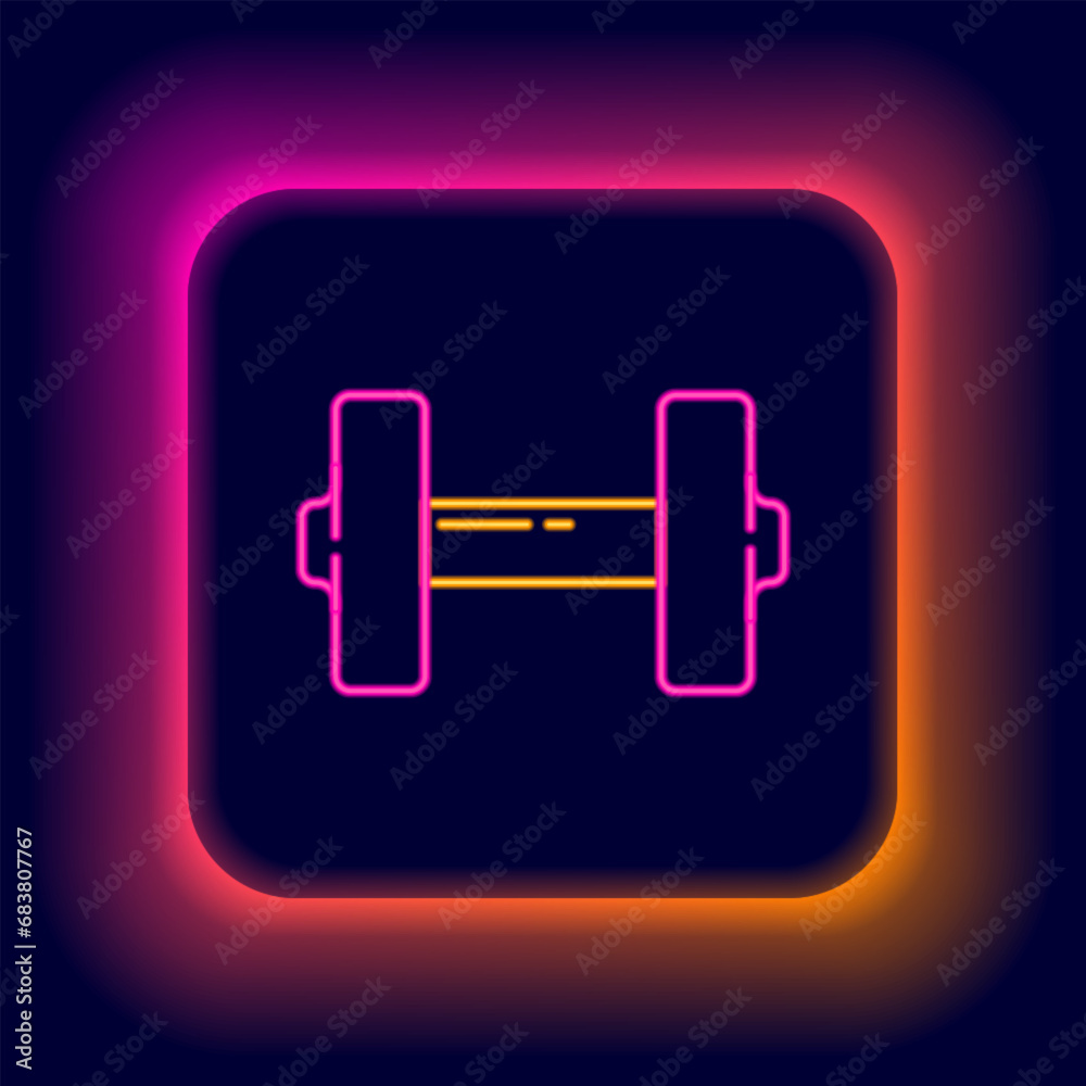 Glowing neon line Dumbbell icon isolated on black background. Muscle lifting icon, fitness barbell, gym, sports equipment, exercise bumbbell. Colorful outline concept. Vector Glowing neon line Dumbbell icon isolated on black background. Muscle lifting icon, fitness barbell, gym, sports equipment, exercise bumbbell. Colorful outline concept. Vector