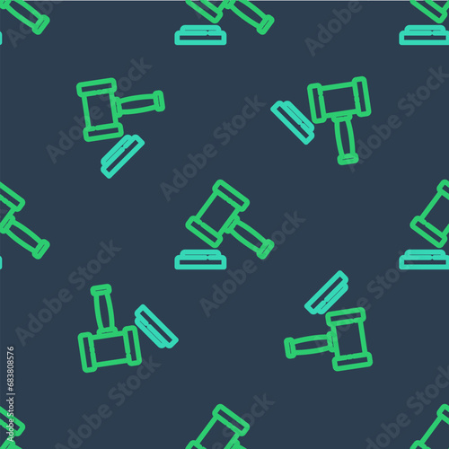 Line Judge gavel icon isolated seamless pattern on blue background. Gavel for adjudication of sentences and bills, court, justice. Auction hammer. Vector