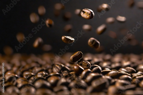 Kaffebohnen im Flug erinnert an eine Kaffee Werbung photo