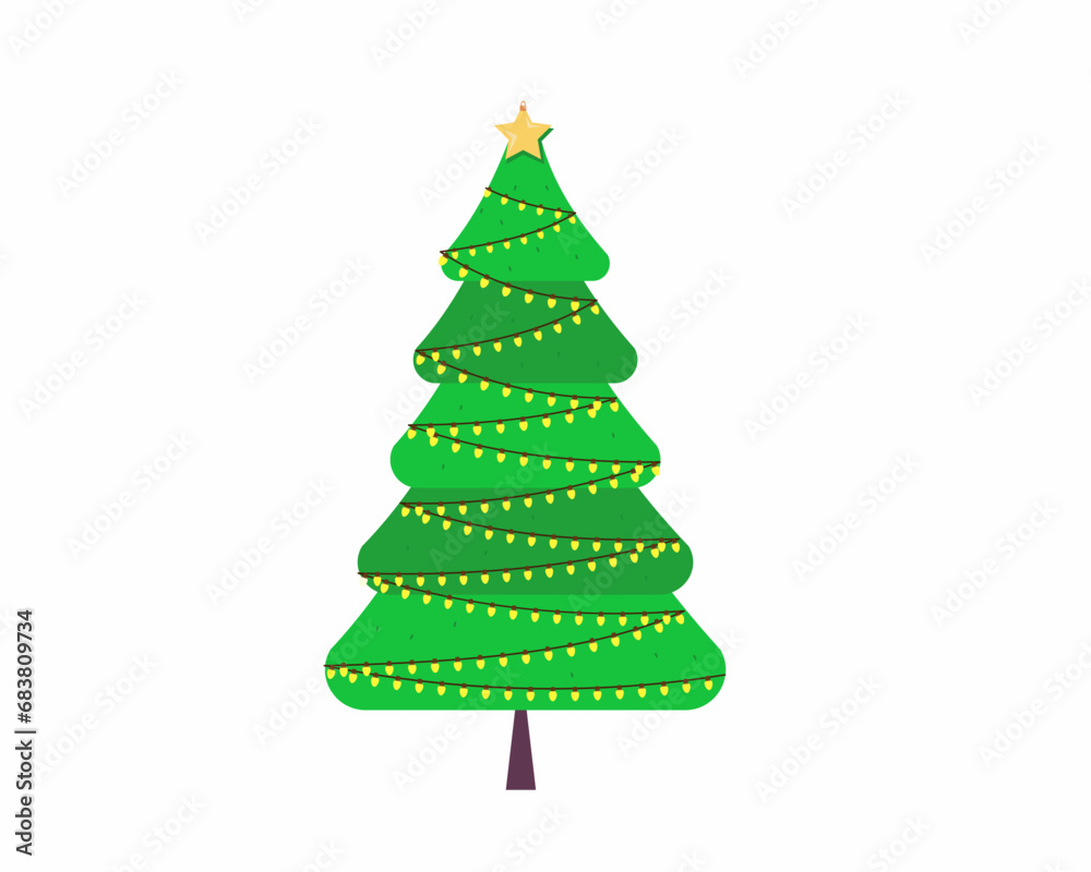 Christmas tree decorative with lights Merry Christmas and Happy New Year Vector illustration Christmas tree decorative with lights Merry Christmas and Happy New Year Vector illustration