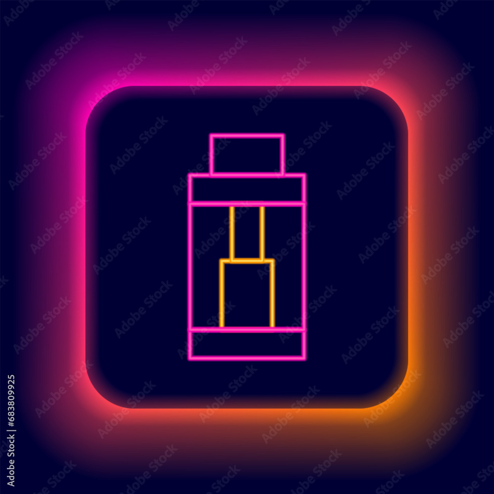 Glowing neon line Vape mod device icon isolated on black background. Vape smoking tool. Vaporizer Device. Colorful outline concept. Vector Glowing neon line Vape mod device icon isolated on black background. Vape smoking tool. Vaporizer Device. Colorful outline concept. Vector