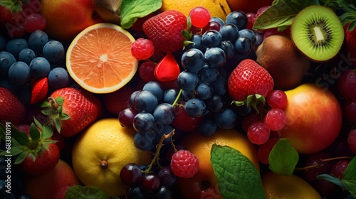 fruit mix  realistic photography  colorful background  detailed  16 9
