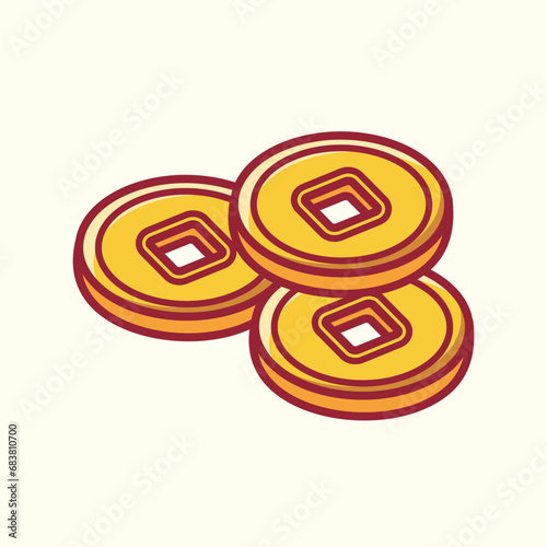 Gold Chinese Coin illustration, Symbolic Prosperity and Wealth