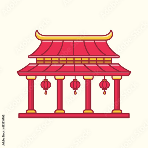 Chinese temple, chinese traditional building illustration