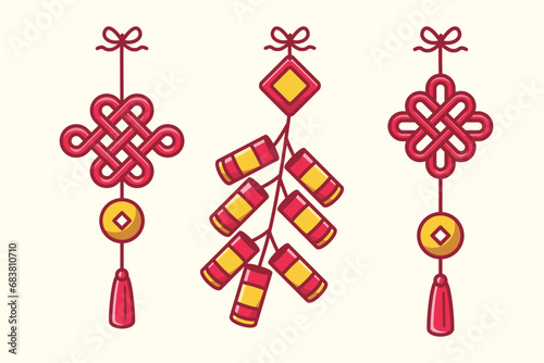 Chinese Knot and Chinese Firecrackers, Auspicious Chinese Knot Illustration, Symbolic Cultural Art for Prosperity