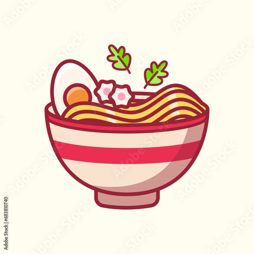 Noodle flat Illustration, Delicious Asian Noodles Vector Illustration